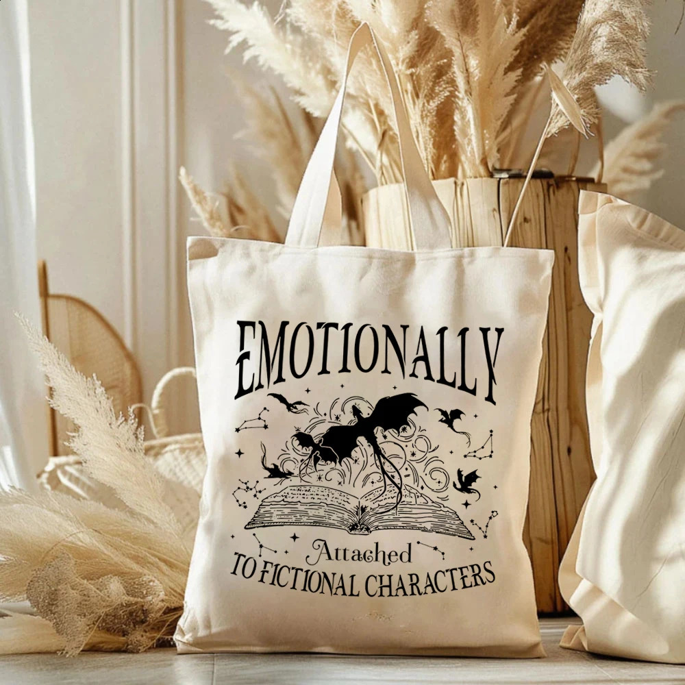 sy Fourth Wing Tote Bags Emotionally Attached New To Fictional Ladies Shopping HandBag Vintage Dragon Rider Book Lover Bag 240816