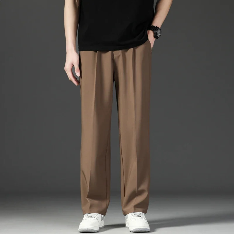 Casual Pants Korean Mens Pants Straight Loose Sweatpants Soft Fashion Draping woven Wide Leg Long Baggy Trousers 240816