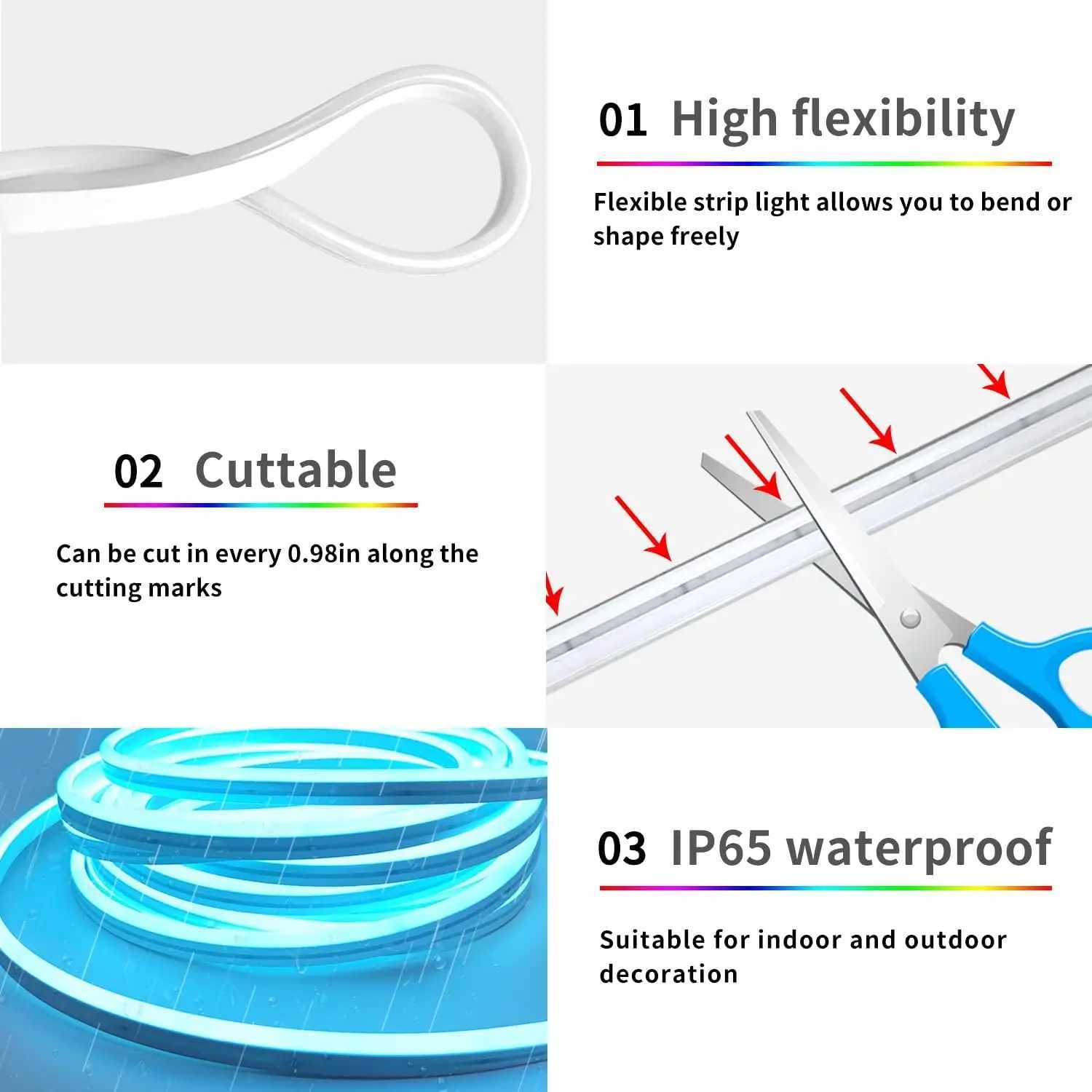 LED Neon Strip Light 10M-30M Control with App/RemoteFlexible Led Rope LightsMultiple ModesIP67 Outdoor RGB Neon Lights CL240815