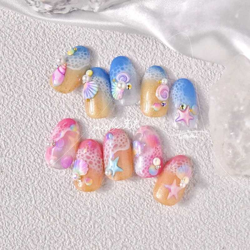 Fantasy Beach Summer Dreamy Colorful Seasnail Shell Pearl Conch Jelly Star 5D Decals Soft Relief 3D Decoration Nail Art StickersXJ250120