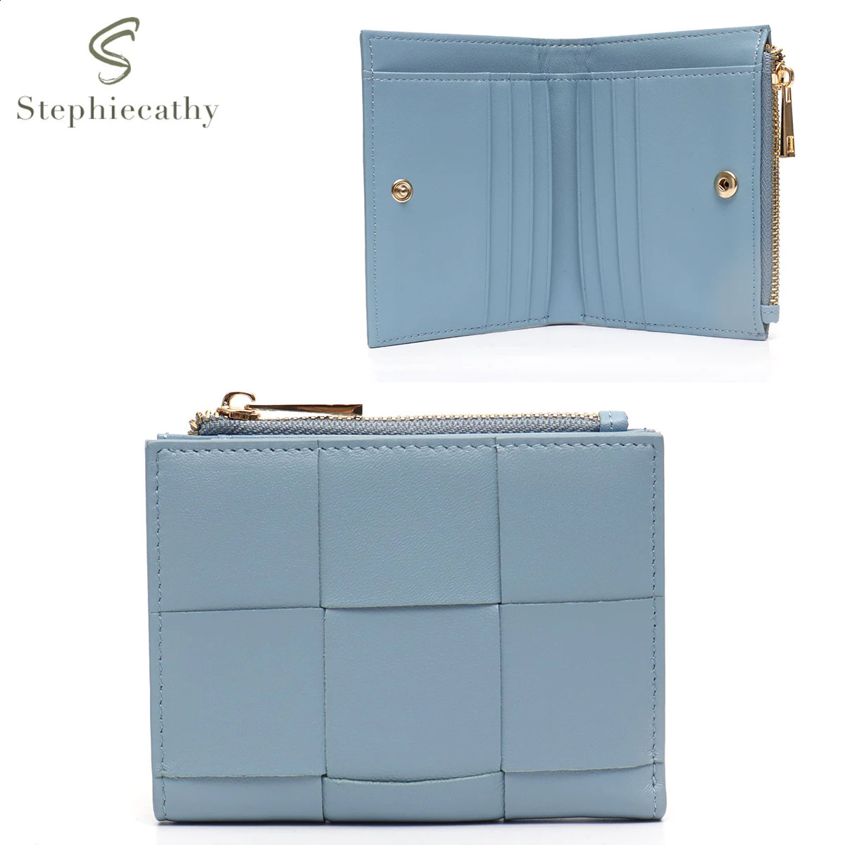 Fashion sheepskin small womens n double fold zipper real leather coin wallet card clip money bag 240816 6e4b