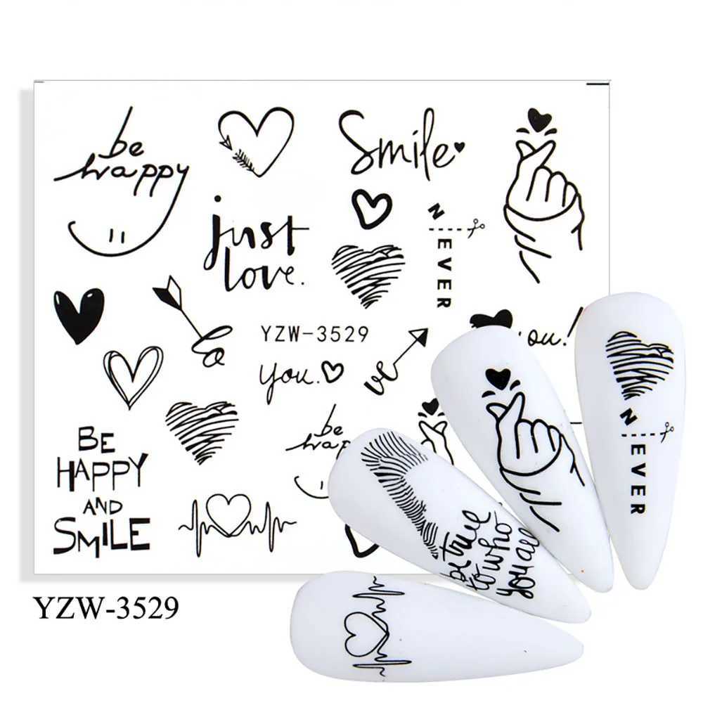 Big Patten Words Nail Stickers For Nails Flower Nail Art Sticker Geometric Black Transfer And Decals Leaf Watermark Nails DecalXJ250120