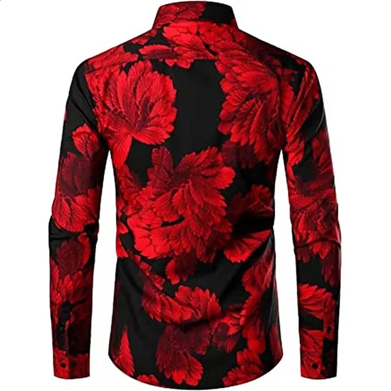 Mens Shirts Long Sleeve 3D Flowers Print Lapel Button Summer Clothes For Men Up Top Prom Birthday Fashion Boyfriend Shirts 240816