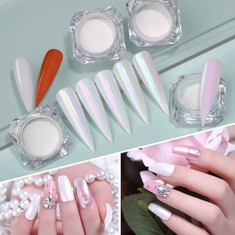 BORN PRETTY Mirror Glitter Nail Chrome Pigment Dust Power Pearl White Rubbing Powder Nail Glitter Nail Art Decorations ToolXJ240815