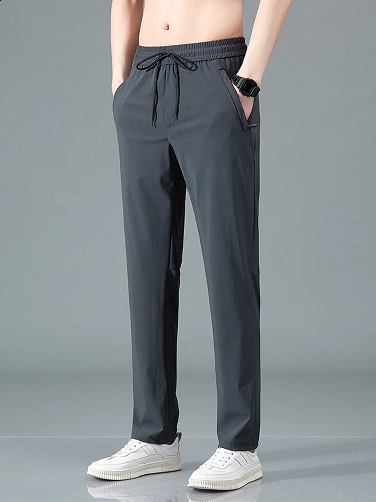 Summer Zip Pockets Mens Sweatpants Breathable Quick Dry Stretch Nylon Casual Track Pants Big Size Straight Sport Trousers 8XL 240816CJ