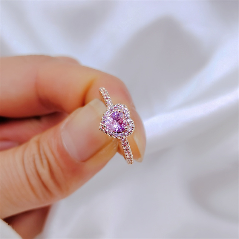 Love ring copper inlaid zirconium funky pink zirconium heart ring ins style simple ring wedding engagement ring suitable for daily party holiday weddi