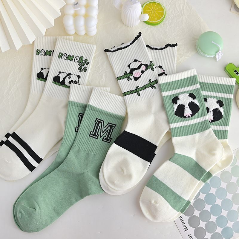 Panda Socks Children's Mid Tube Autumn Winter New Ins Trendy Versatile High Beauty Cute Student Sports Long Tube Socks Female
