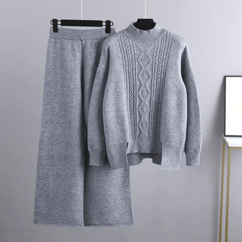 Winter Cashmere Womens Tracksuits Thick Oversized Women Turtleneck Sweater 2 Pieces Sets Drawstring Harem Pant Suits Outfit 240815