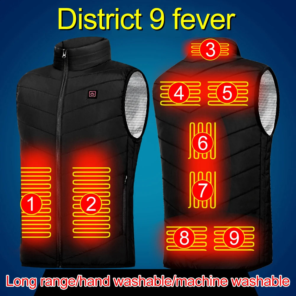 9 Heated Vest Zones Electric Heated Jackets Men Women Sportswear Heated Coat Graphene Heat Coat USB Heating Jacket For Camping 240829