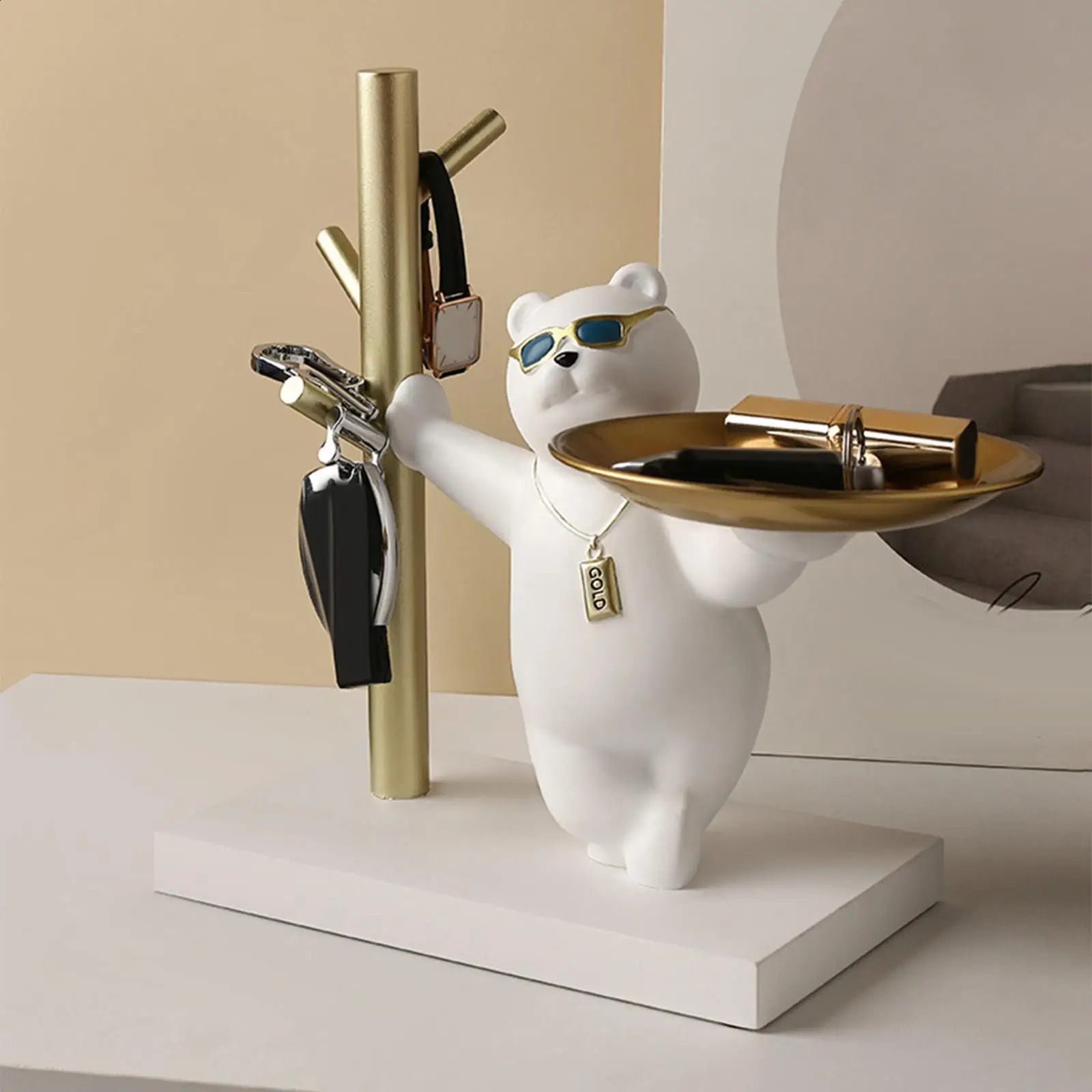 Resin Bear Storage Tray Desk Sundries Container for Living Room Home Decor 240816