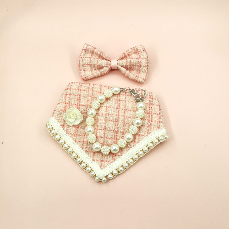 Cat Cute Collar Thousand Bird Check Dog Pet Clothing Drool Towel Bow Headdress Pearl Bib Scarf