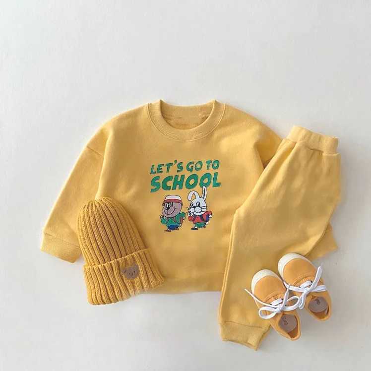 Long sleeved set cartoon spring autumn clothing cartoon printed sportswear+Trousers two-piece childrens new solid color set W240822