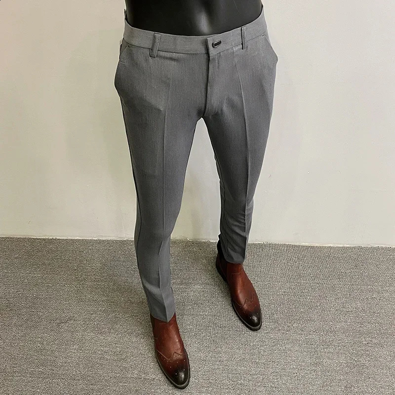 Mens pants spring formal mens elastic ultrathin Pantalone Hombre Cal Masculina solid casual dress clothing 240815