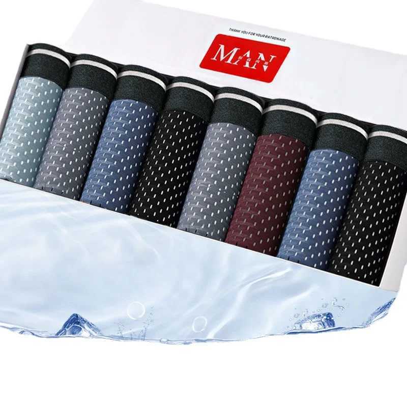 8pcs/Lot Mens Panties Ice Silk Male Underpants Breathable Summer Man Shorts Boxers Underwear Homme Bamboo Hole Large Size L-5XLXJ240815