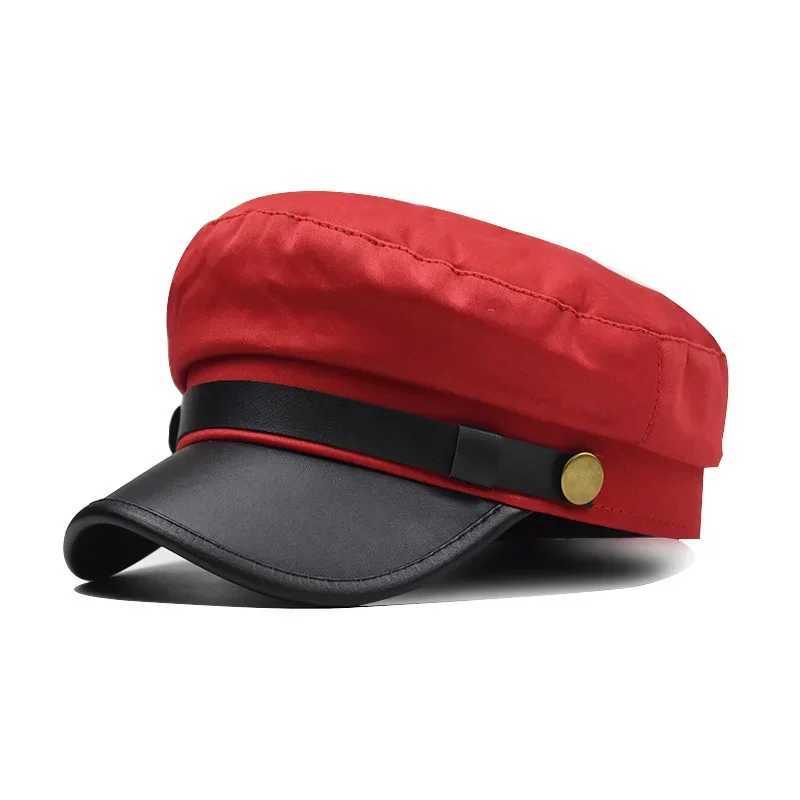 Ball Caps PU leather hat autumn sailor hat mens British style travel hat student hat captain hat flat top hat womens hat Q240815