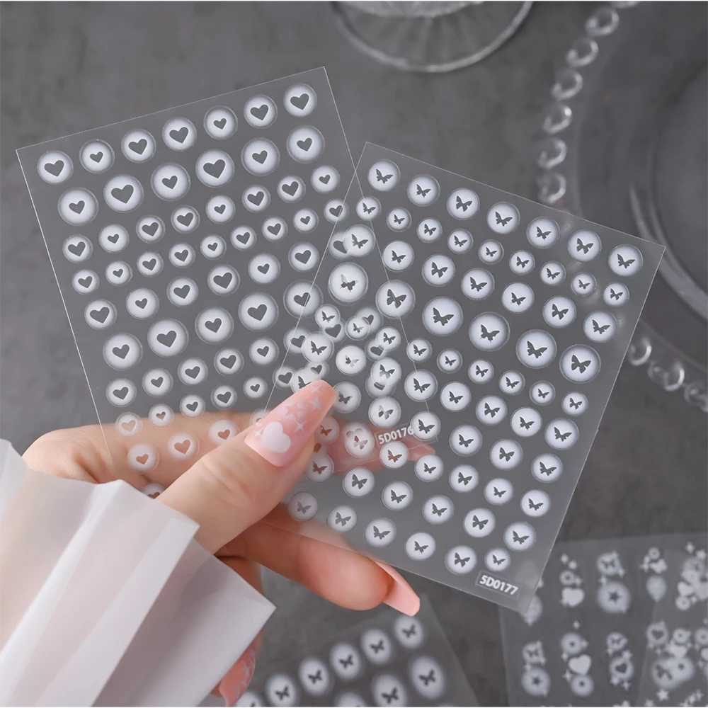 1pc Heart Star Nail Art Stickers Self-Adhesive Nail Decals 5D Translucent Stars Hollow Love Airbrush Nail Slider French StickersXJ250120