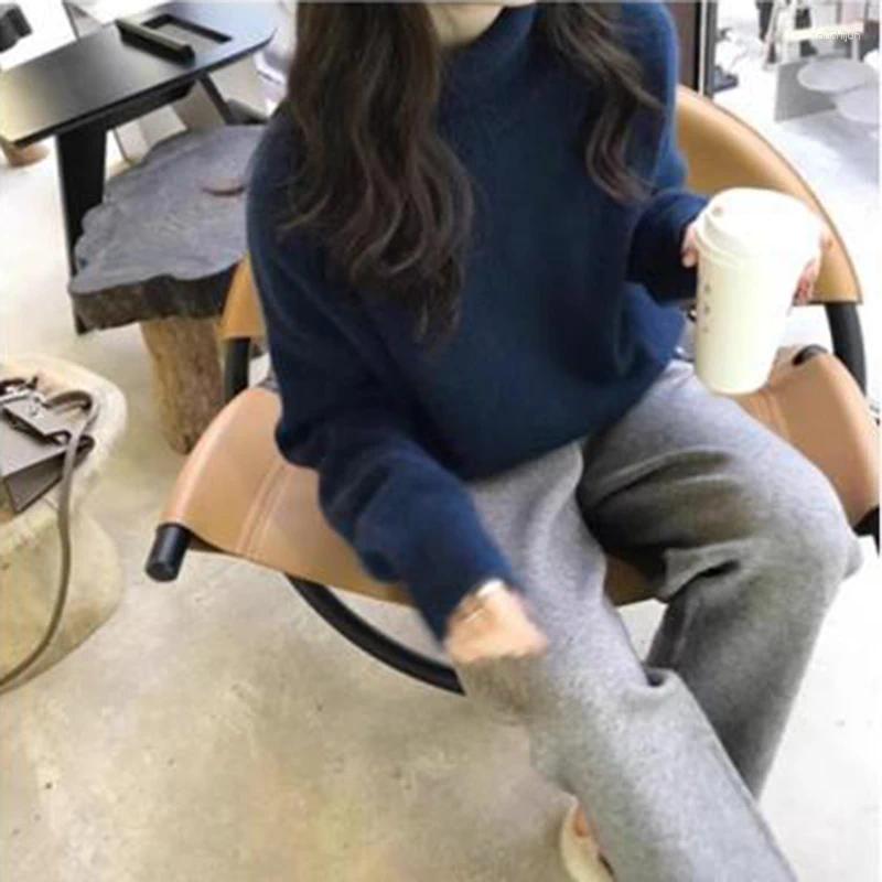 Women's Sweaters Cashmere Knitted Sweater For Women Elegant High Collar Turtle Neck Loose Thicken Warm Solid Color Knitwear Jumper
