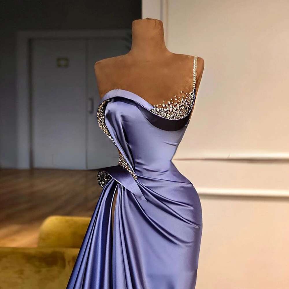 Candy Color Sleeveless Evening Dresses Ruched Satin With Beading Trumpet Ball Gowns Woman's Formal Party Vestidos De Fiesta