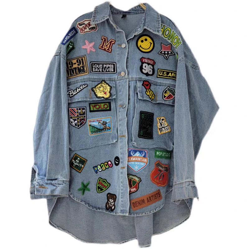 Women's Jackets Hip Hop Streetwear All-matching Fashion Beaded Diamonds Denim Jacket Women's Autumn Loose Three Dimensional Decoration Coat