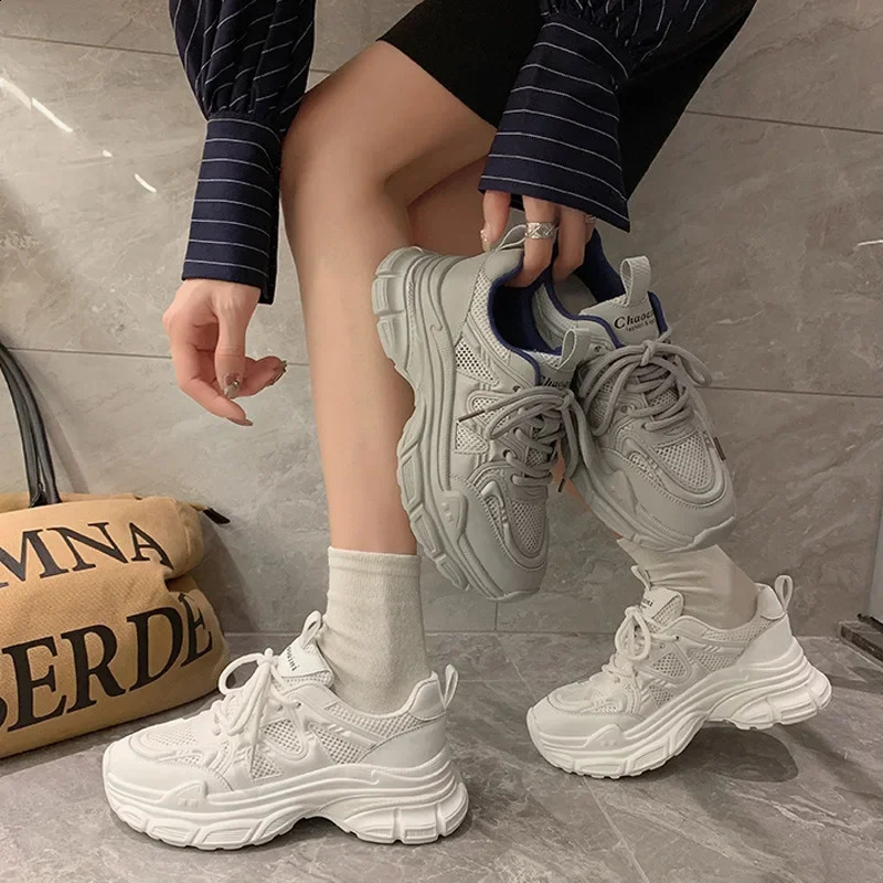 Dad Mesh Breathable Womens Running Shock Absorption Light Sneakers Platform Shoes 240809