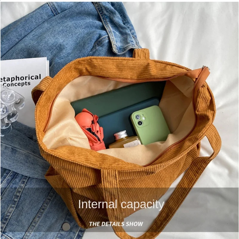 Large Capacity Corduroy Shoulder Bag 2023 Fashion Simple Handbag Leisure Student Side Bags for Woman 240815ZYl