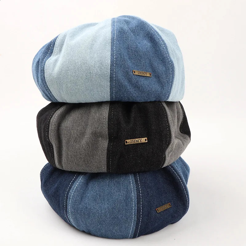 Y2K Women Denim Berets Hats Summer Jeans Beret Painter Hat Female Caps Elegant Lady Girls Octagonal Boinas Para Mujer Bonnet 240807
