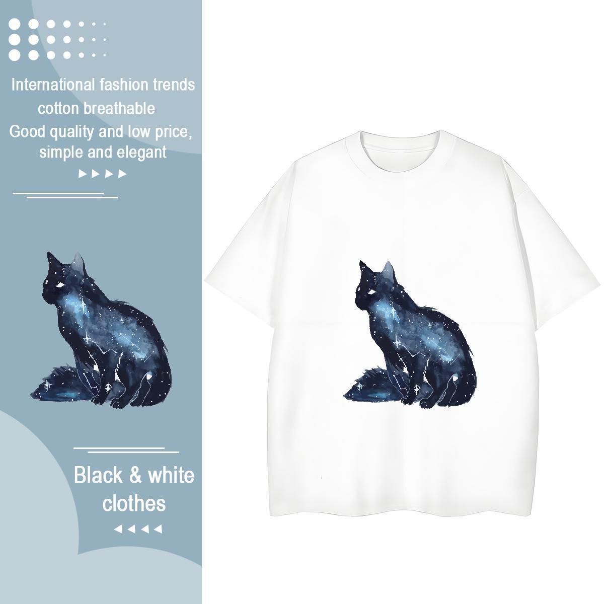 DIY T Shirt For Woman Breathable Crew Neck 230g 100% Cotton Womens Tshirts Cartoon Anime cat Street Casual Popular Tees