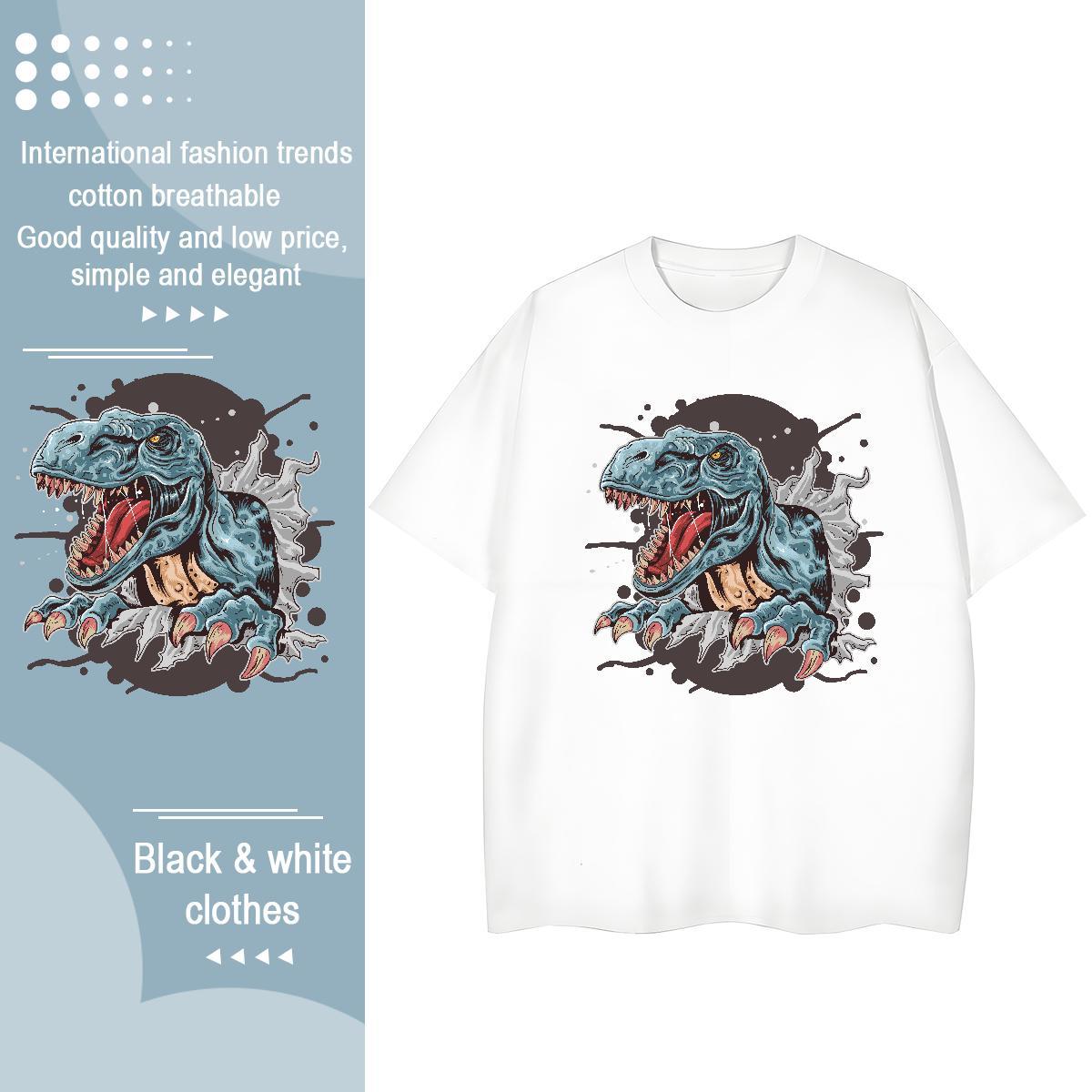 2024 Casual Womens T Shirts Short Sleeve O-Neck 230g Cotton Women Tshirts Cartoon Printing L-4XL dinosaur Daily Outfit Popular Tees Shirts