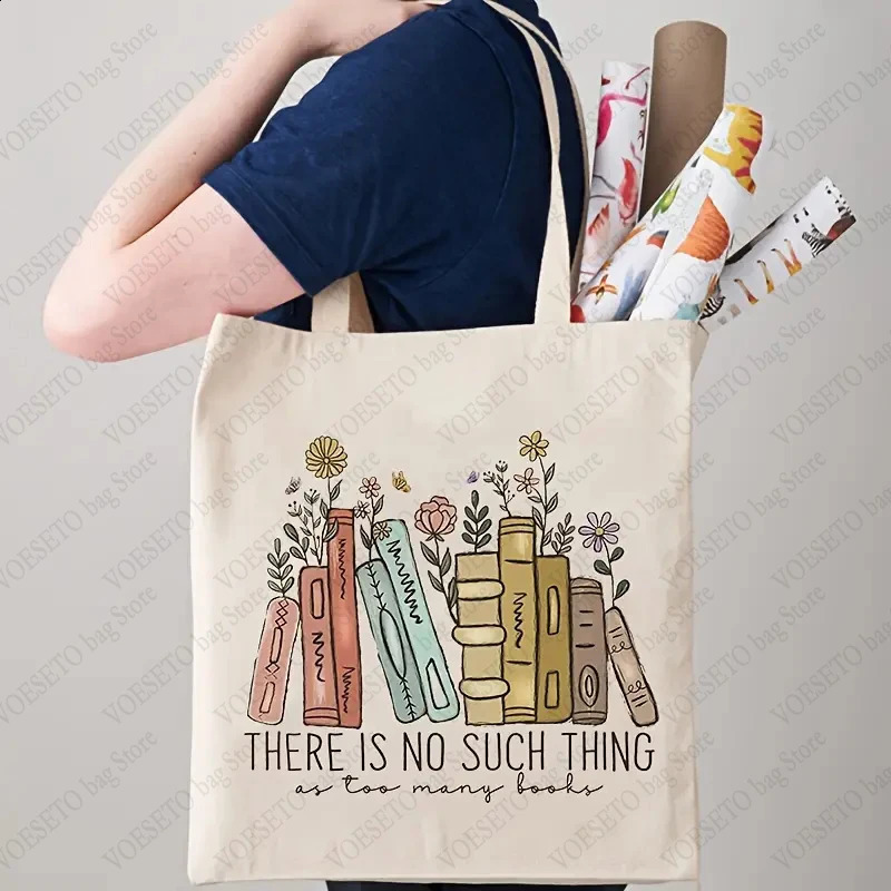 DHwanglijia There Is No Such Thing As Too Many Books Pattern Canvas Tote Gift for Who designer bag Love Reading Bags Bookish Women Shopping Bag 240816