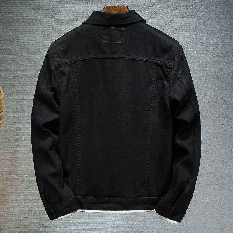 2024 Spring Mens Solid Collar Denim Jacket Fashion Motorcycle Denim Jacket Mens Slim Fit Cotton Casual Black and White Jacket W241011