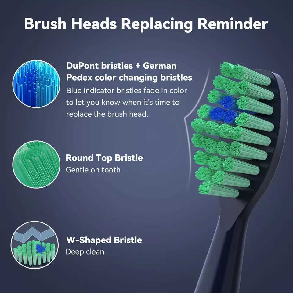 SEJOY Sonic Electric Toothbrush Teeth Whitening Vibration 5 Modes 8 Replacement Brush Heads USB RechargeableM240816
