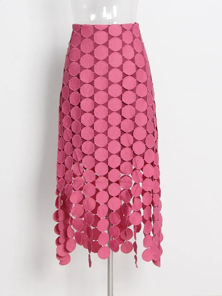 KBQ Dot Asymmetrical Solid Skirts For Women High Waist Slim A Line Tunic Irregular Split Spliced Tassel Skirt Female Fashion 240815