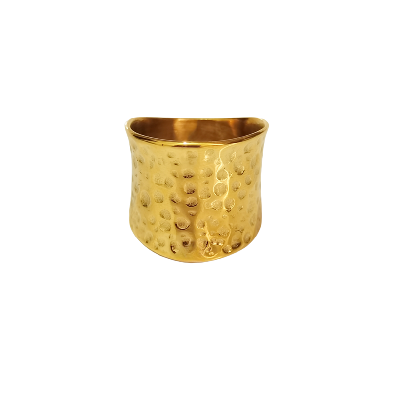Designer ring stainless steel embossed hollow ins niche cold wind notch irregular wide face female ring surface plating 18K real gold