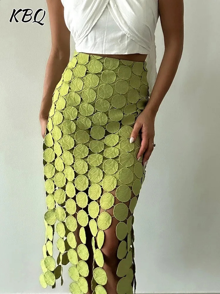 KBQ Dot Asymmetrical Solid Skirts For Women High Waist Slim A Line Tunic Irregular Split Spliced Tassel Skirt Female Fashion 240815