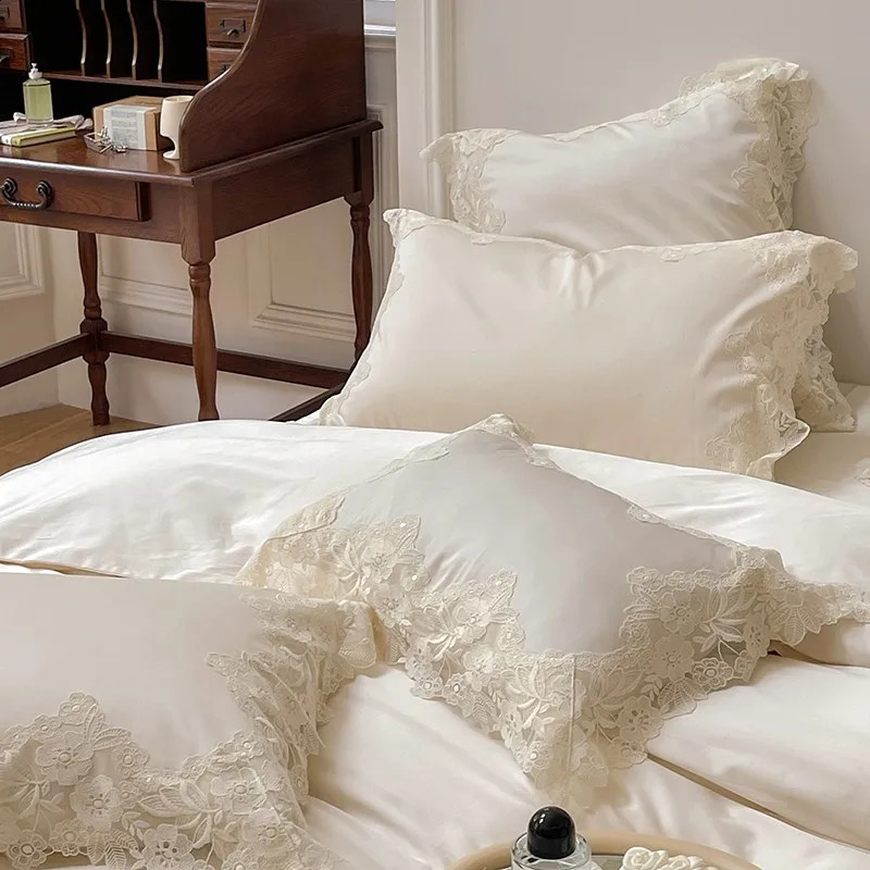 4/7Pcs French Romantic Wedding Chic White Lace Bedding Set 1000TC Egyptian Cotton Ultra Soft Duvet Cover Bed Sheet Pillowcases 240815