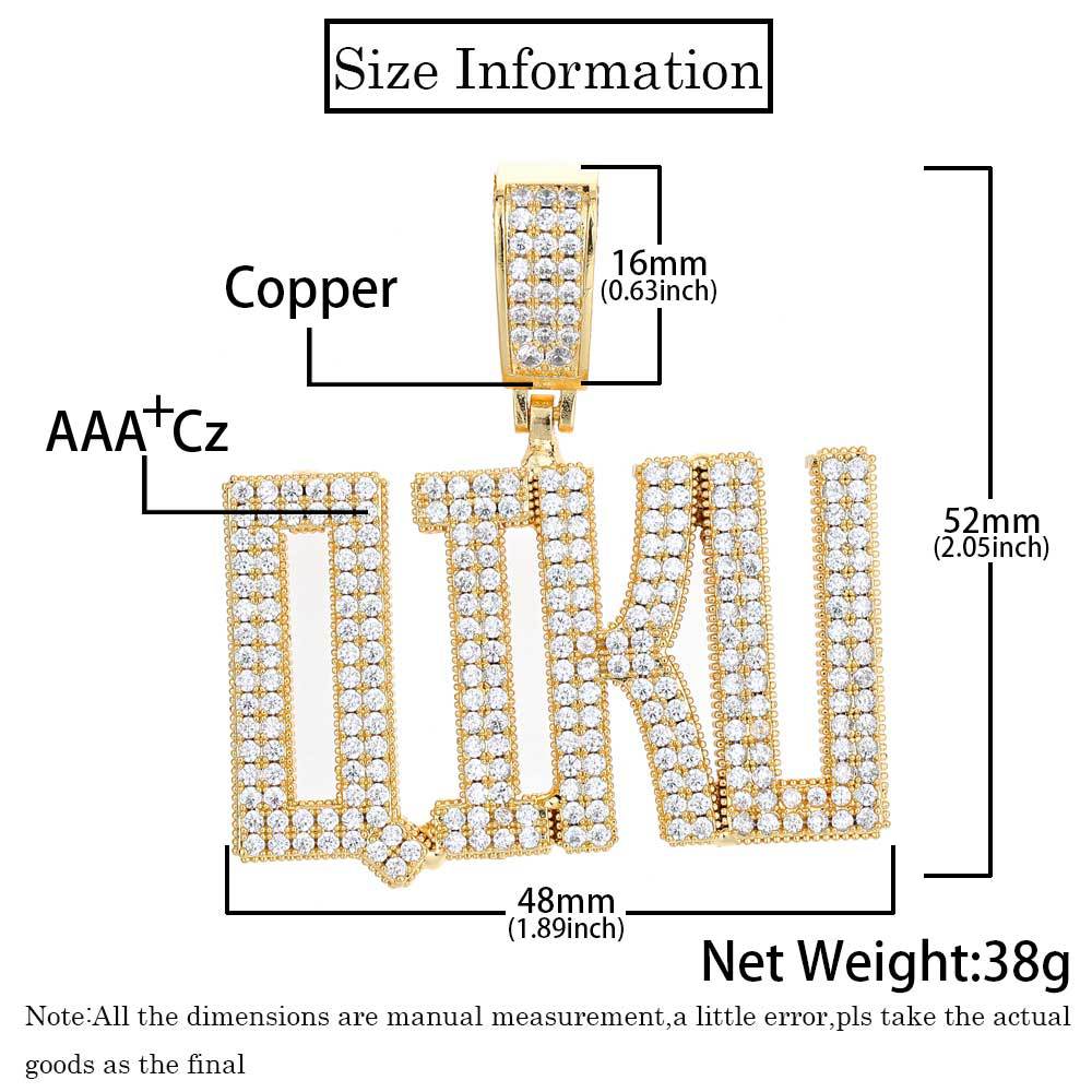 TopBling Hip Hop A-Z Custom Letters Pendant Necklace 5A Zircon 18K Real Gold Plated Jewelry