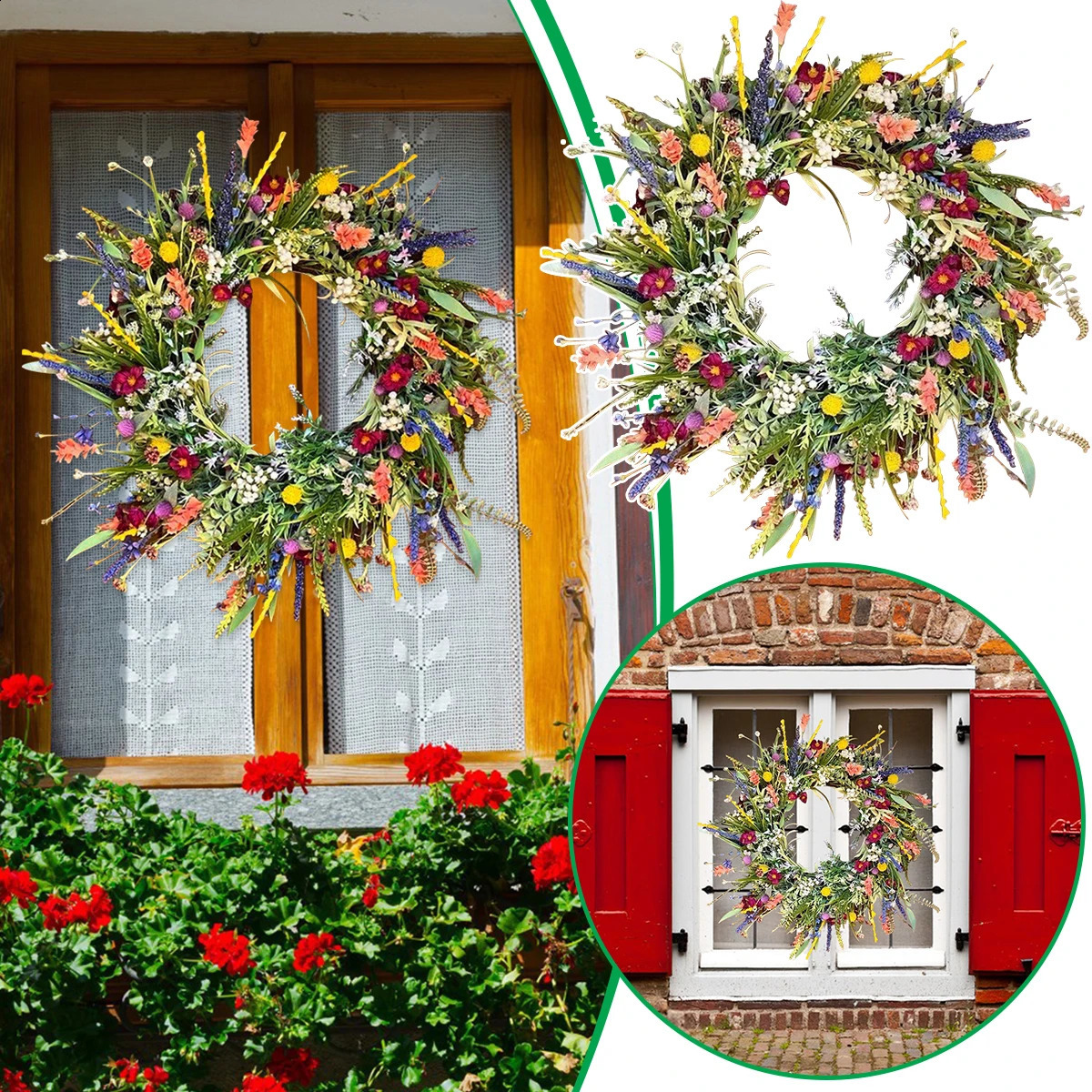 35/40/45/50cm Artificial Straw Wreath Wildflower Garland Spring Hanging Pendants Wedding Flower Gift Party Wedding Easter Decor 240815