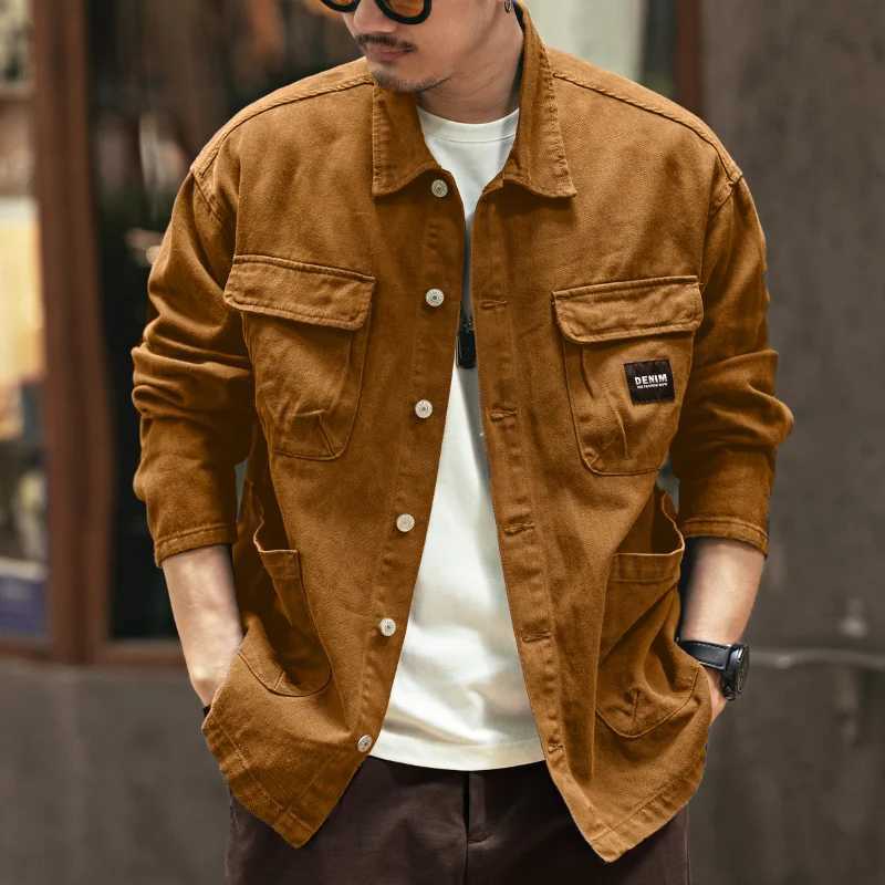 Heavy duty retro denim jacket loose casual cargo jacket from the United States W241011