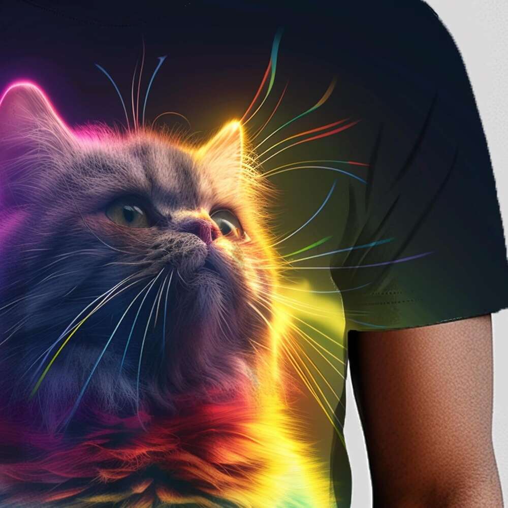 Fashion Mens T shirt Graphics T-Shirt Short Sleeve Digital 3D Novelty Cat Print Crew Neck Shirts shirts tshirt graphic tee Casual tops clothes sleeve