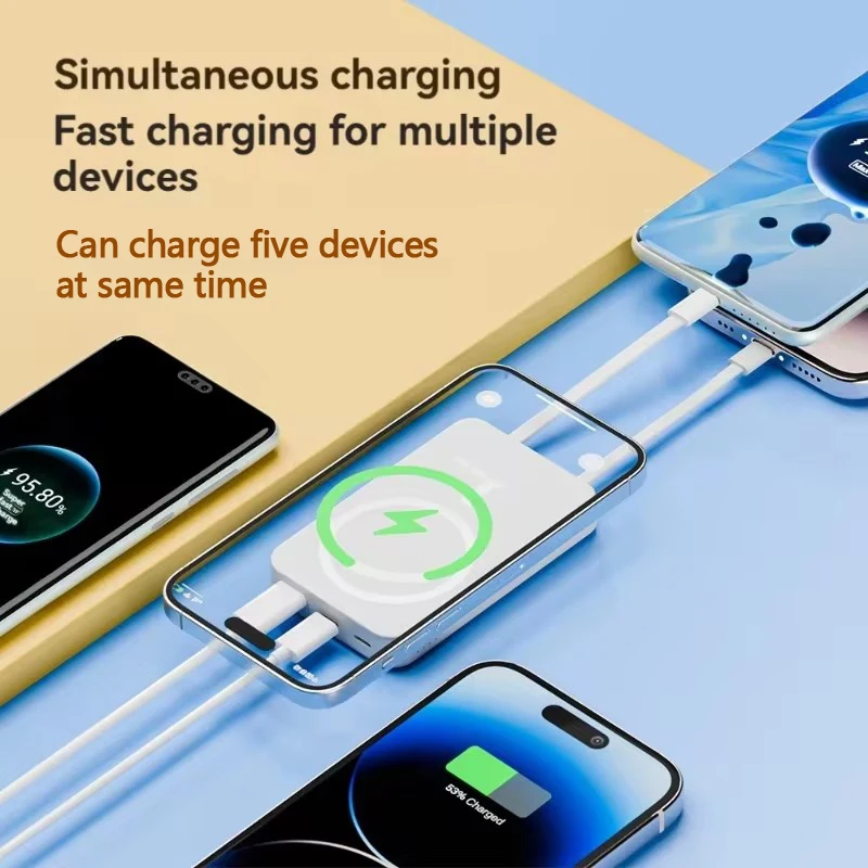 5000mAh Magnetic Power Bank for iPhone 15 14 13 22.5W 15W Fast Charging Wireless Powerbank With Cable Holder for Samsung Xiaomi