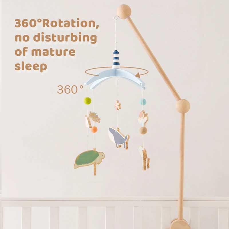 Baby crib bell hanging toy 0-12 months old newborn wooden mobile music baby crib mouse toy cartoon whale baby crib bracket baby gift W240815