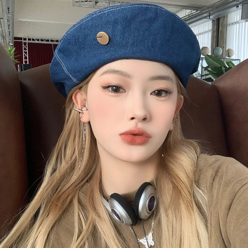 Y2K Women Denim Berets Hats Summer Jeans Beret Painter Hat Female Caps Elegant Lady Girls Octagonal Boinas Para Mujer Bonnet 240807