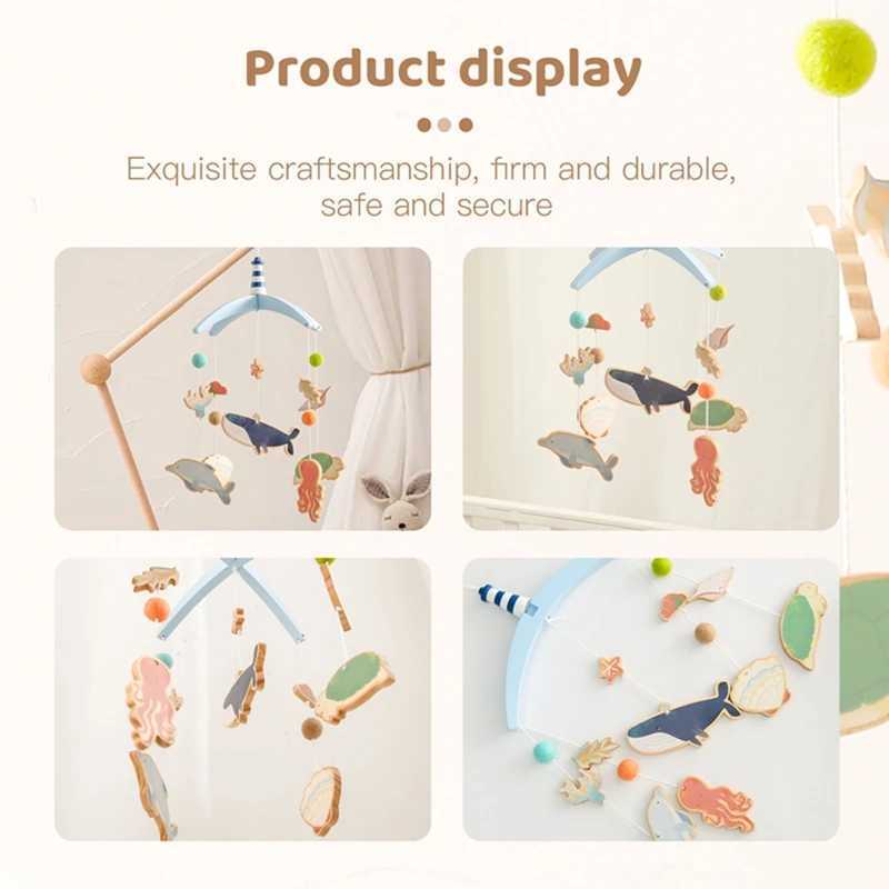 Baby crib bell hanging toy 0-12 months old newborn wooden mobile music baby crib mouse toy cartoon whale baby crib bracket baby gift W240815