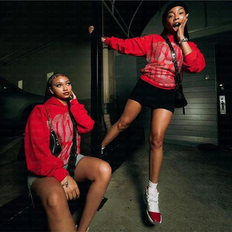 Aesthetic Clothing Retro Washed To Make Old Letter rhinestone Long sleeve Hoodies Oversized Sweatshirt Coat Women Men Streetwear 240809