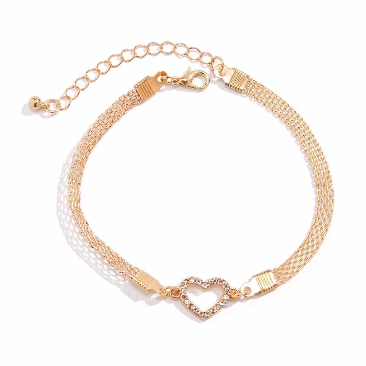 IngeSight. Z luxury rhinestone peach heart single metal mesh anklet suitable for female punk gold anklet party jewelry gift W240815