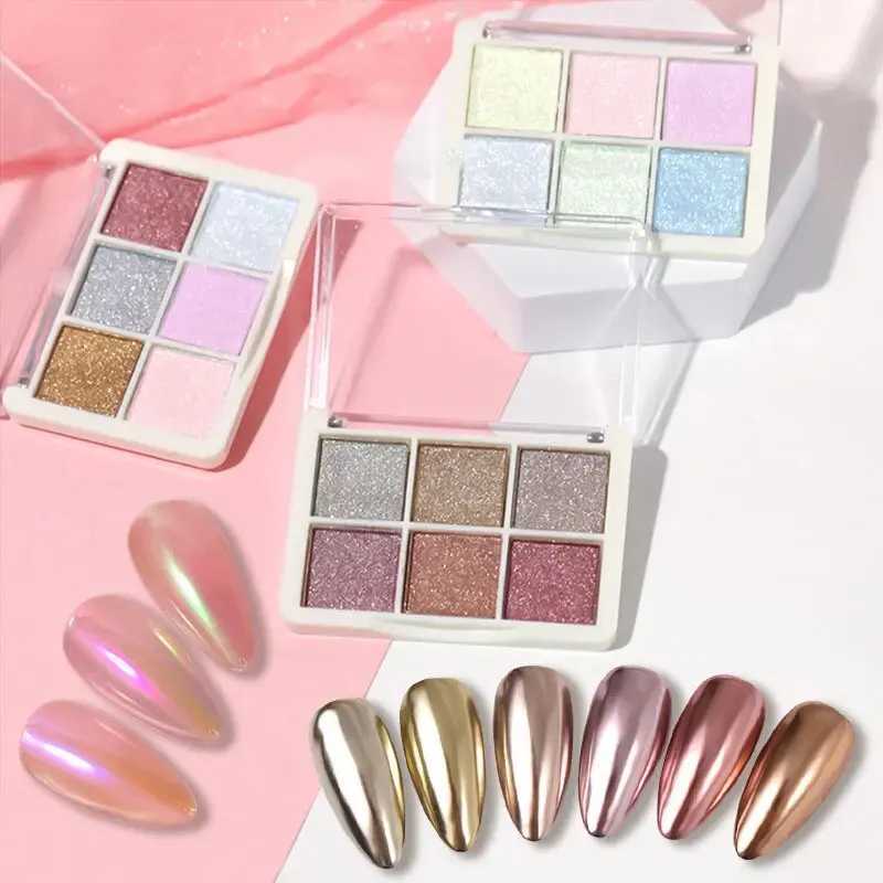 1PS 6colors Solid Magic Mirror Powder Nail Glitter Mirror Illusion Aurora Powder Super Bright Glass Fine Flash Glitter for NailsXJ240816