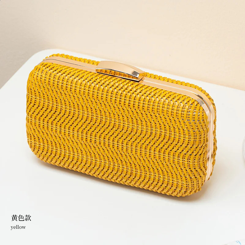 Casual Straw Womens Bag Yellow Clutch Woven Handbags Top Quality Bags Party Womens Shoulder Bags Purses Fashion Pouch 240815