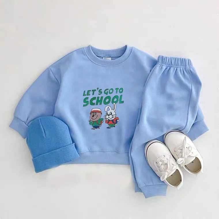 Long sleeved set cartoon spring autumn clothing cartoon printed sportswear+Trousers two-piece childrens new solid color set W240822