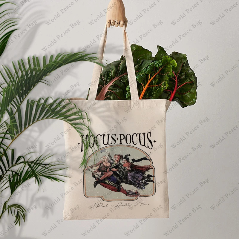 1 Pc Hocus Pocus Patterntote Canvas Quality Shoulder For Travel Daily Commute New Womens Reusable Shopping Bag 240816