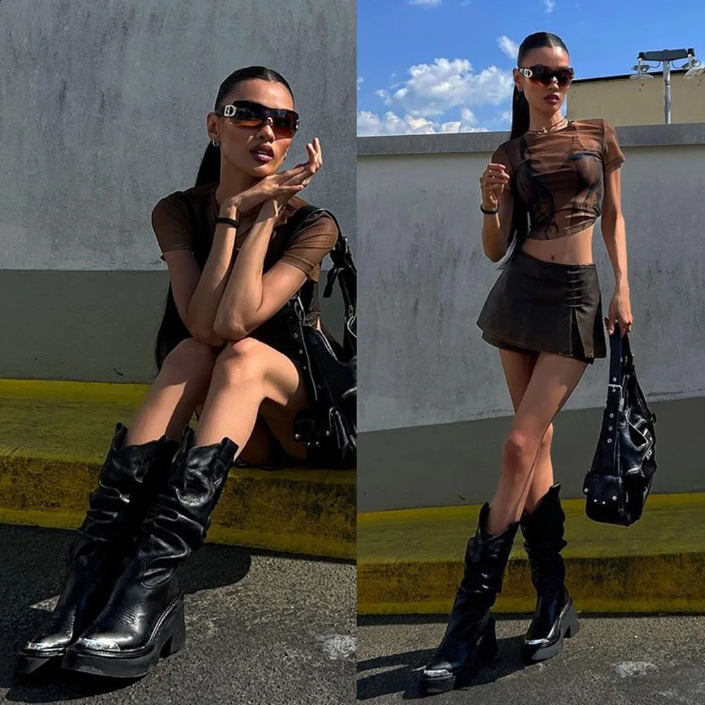 Gothic platform small leg boots punk street metal decoration womens motorcycle boots 2024 winter cool fashion combat boots womens shoes 240813